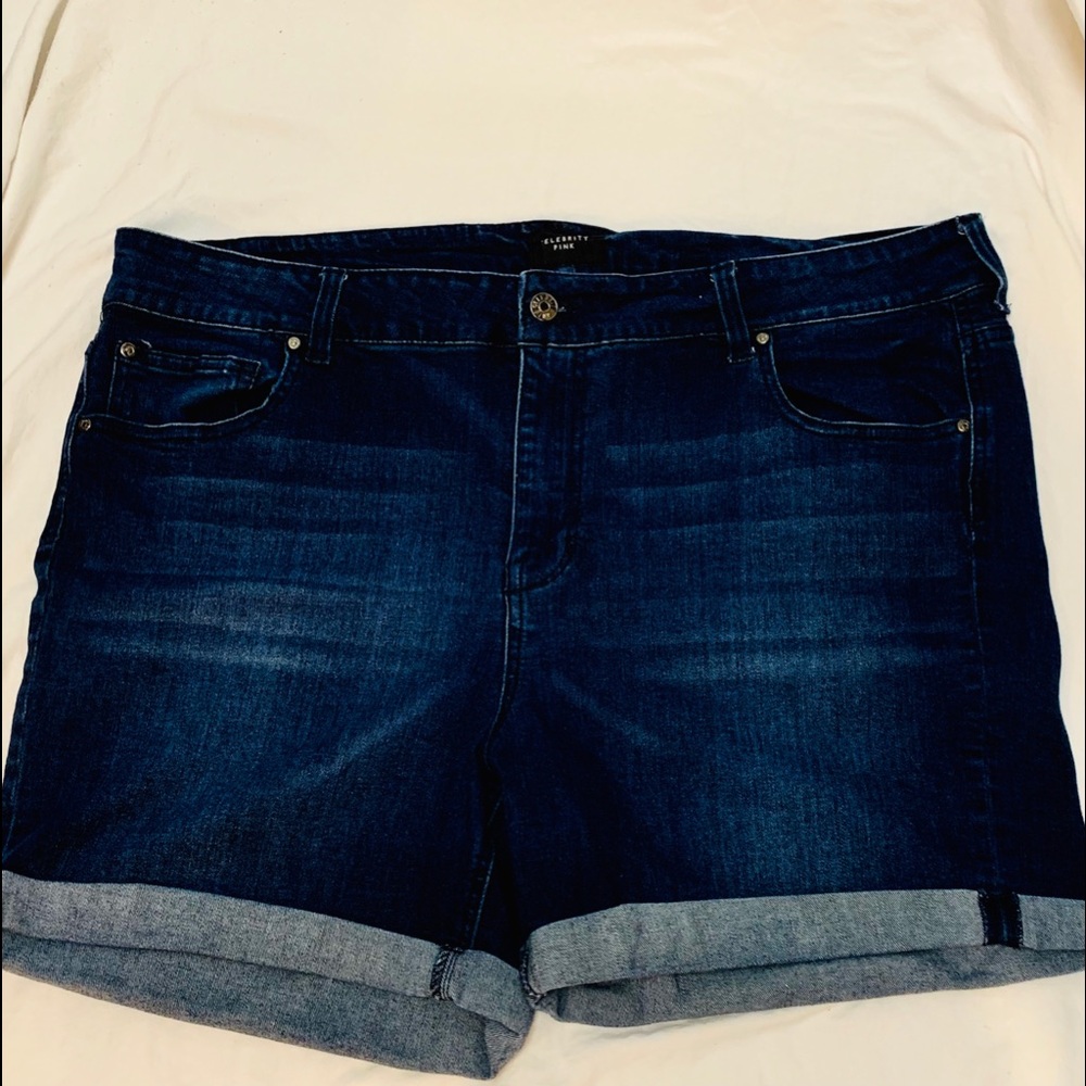 Celebrity Pink Dark Wash Rolled Cuff Shorts